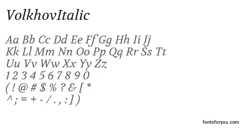 Schriftart VolkhovItalic – Alphabet, Zahlen, spezielle Symbole