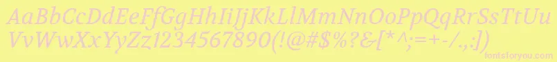 VolkhovItalic-fontti – vaaleanpunaiset fontit keltaisella taustalla