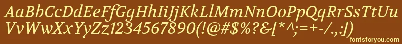 VolkhovItalic-Schriftart – Gelbe Schriften auf braunem Hintergrund