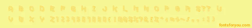Cubicblock-Schriftart – Orangefarbene Schriften auf gelbem Hintergrund