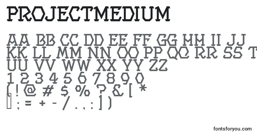 Projectmedium-fontti – aakkoset, numerot, erikoismerkit