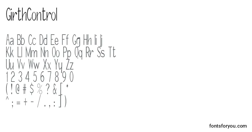 Czcionka GirthControl – alfabet, cyfry, specjalne znaki