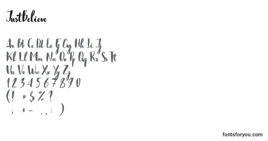 Schriftart JustBelieve – Alphabet, Zahlen, spezielle Symbole