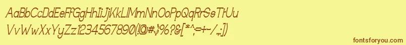 フォントTechinig – 茶色の文字が黄色の背景にあります。