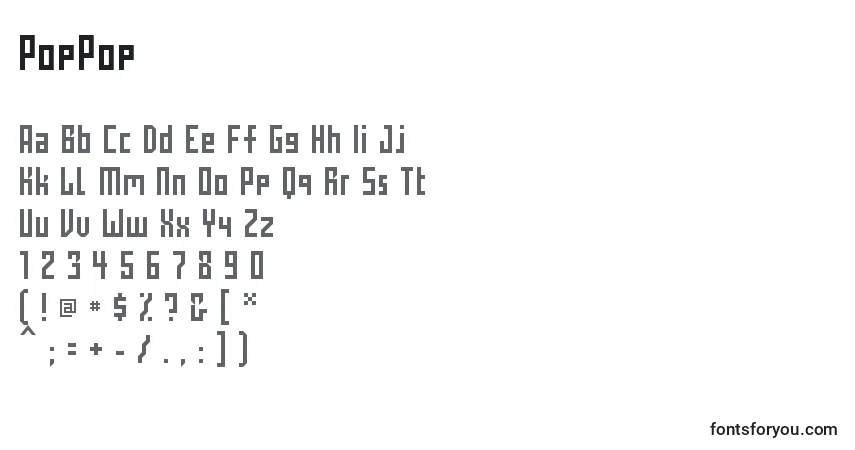 Czcionka PopPop – alfabet, cyfry, specjalne znaki
