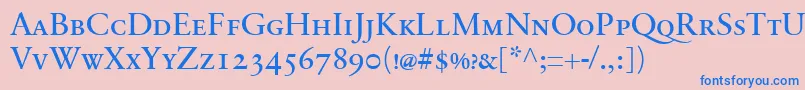 SabonnextLtRegularSmallCaps-Schriftart – Blaue Schriften auf rosa Hintergrund