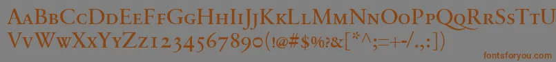 フォントSabonnextLtRegularSmallCaps – 茶色の文字が灰色の背景にあります。