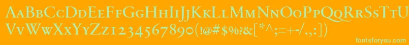 SabonnextLtRegularSmallCaps-Schriftart – Grüne Schriften auf orangefarbenem Hintergrund