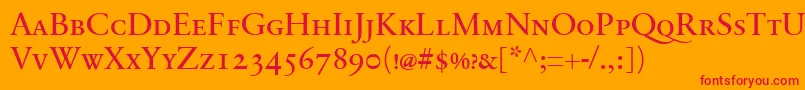フォントSabonnextLtRegularSmallCaps – オレンジの背景に赤い文字