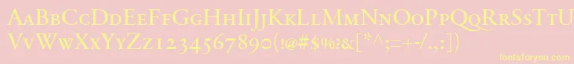 SabonnextLtRegularSmallCaps-Schriftart – Gelbe Schriften auf rosa Hintergrund