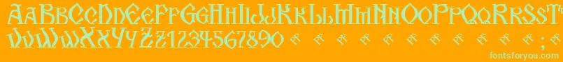 KogaionScFrV39-Schriftart – Grüne Schriften auf orangefarbenem Hintergrund