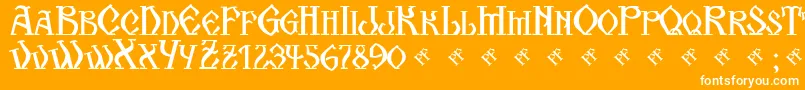 KogaionScFrV39-Schriftart – Weiße Schriften auf orangefarbenem Hintergrund