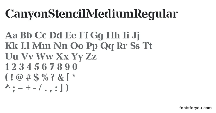 Czcionka CanyonStencilMediumRegular – alfabet, cyfry, specjalne znaki