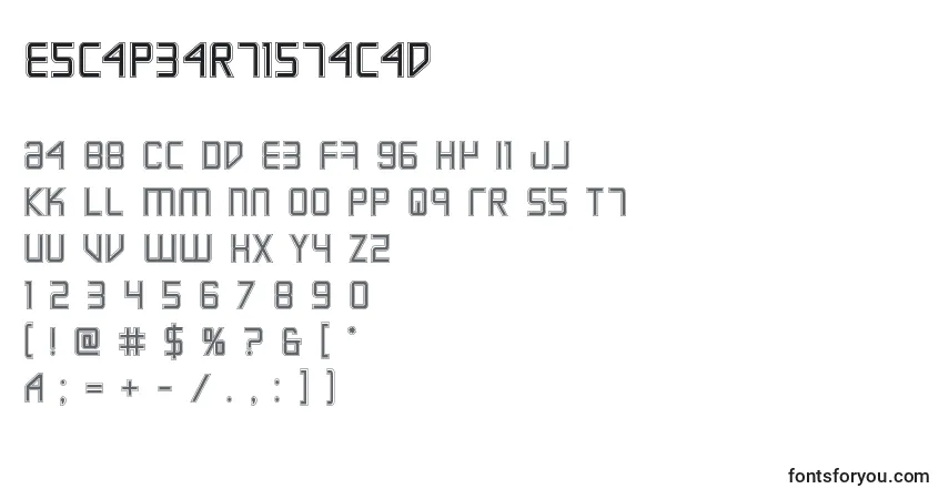 Czcionka Escapeartistacad – alfabet, cyfry, specjalne znaki