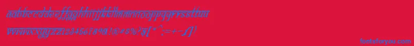 BitlingsraviItalic-Schriftart – Blaue Schriften auf rotem Hintergrund