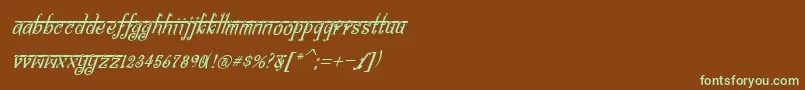 フォントBitlingsraviItalic – 緑色の文字が茶色の背景にあります。
