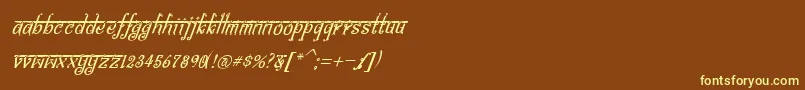 BitlingsraviItalic-fontti – keltaiset fontit ruskealla taustalla