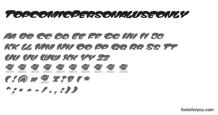 Czcionka TopcomicPersonaluseonly – alfabet, cyfry, specjalne znaki
