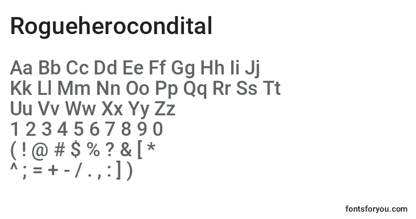 Czcionka Rogueherocondital – alfabet, cyfry, specjalne znaki
