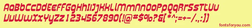 Fonte PlasmaticaBoldItalic – fontes vermelhas em um fundo amarelo