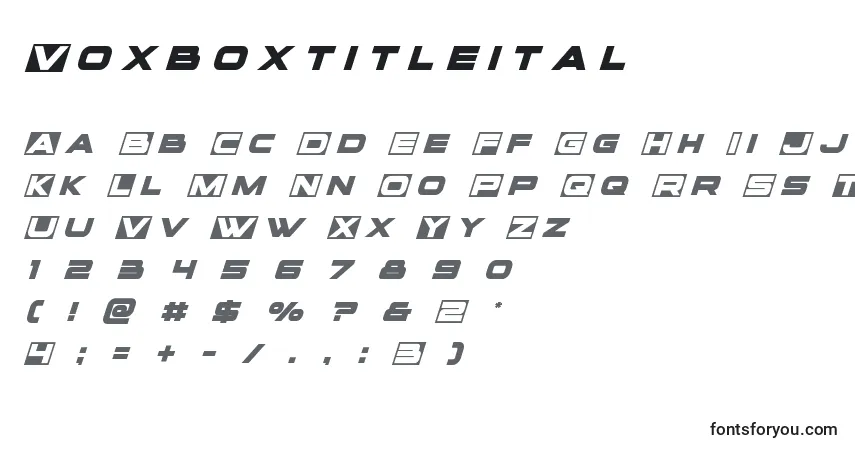 Schriftart Voxboxtitleital – Alphabet, Zahlen, spezielle Symbole