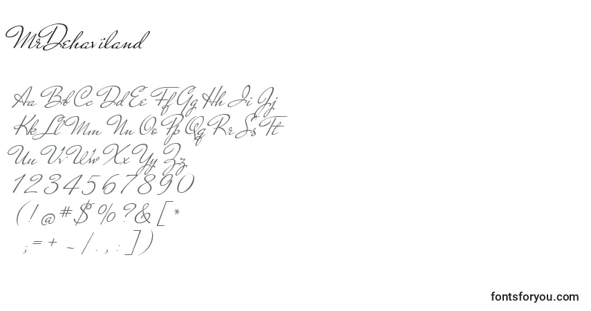 Schriftart MrDehaviland – Alphabet, Zahlen, spezielle Symbole