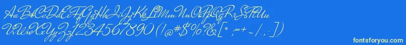 MrDehaviland-Schriftart – Gelbe Schriften auf blauem Hintergrund