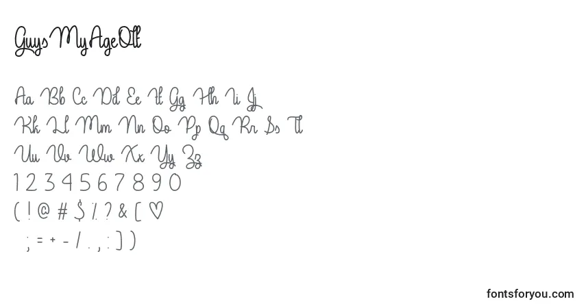 Czcionka GuysMyAgeOtf – alfabet, cyfry, specjalne znaki