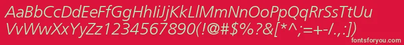 Czcionka AgForeignerLightItalicMedium – zielone czcionki na czerwonym tle