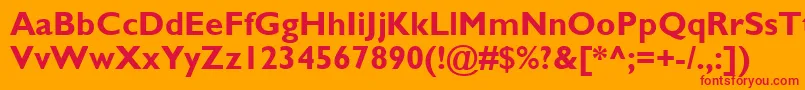 GillSansMtРџРѕР»СѓР¶РёСЂРЅС‹Р№-Schriftart – Rote Schriften auf orangefarbenem Hintergrund