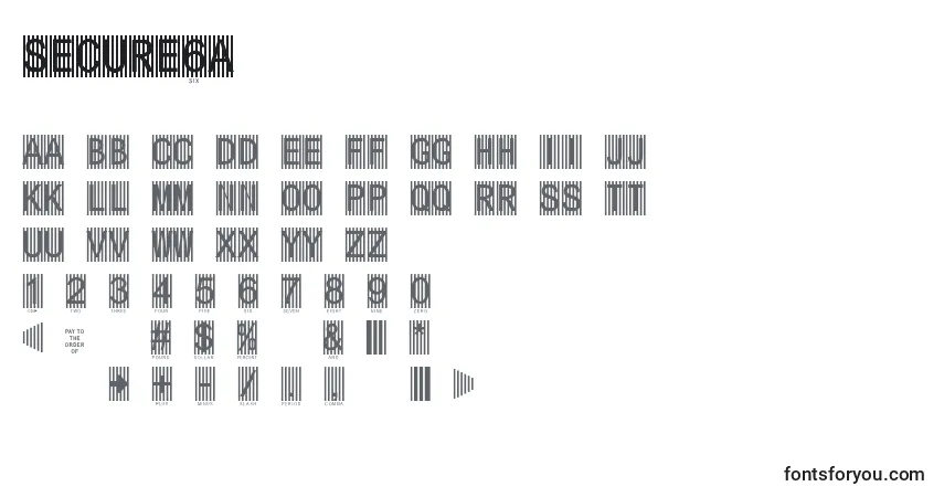 Czcionka Secure6a – alfabet, cyfry, specjalne znaki
