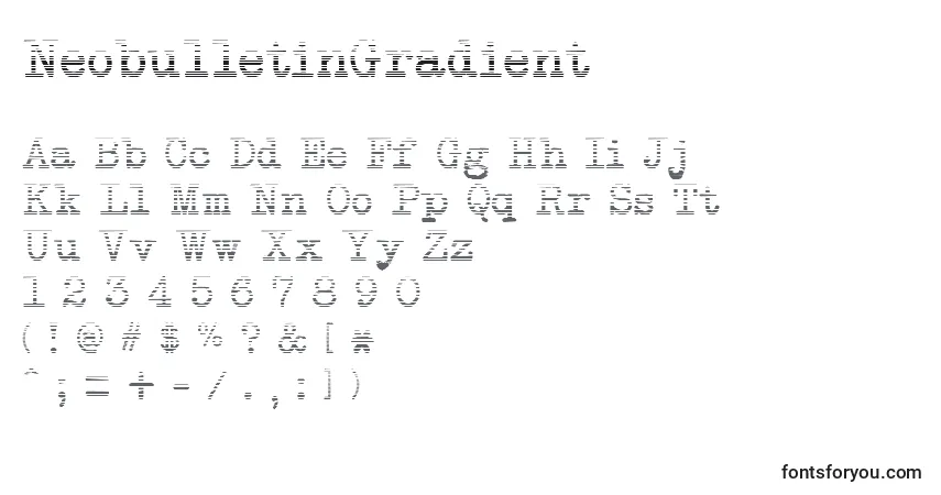 Czcionka NeobulletinGradient – alfabet, cyfry, specjalne znaki