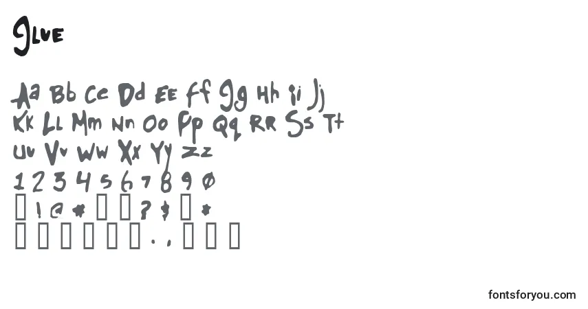 A fonte Glue – alfabeto, números, caracteres especiais