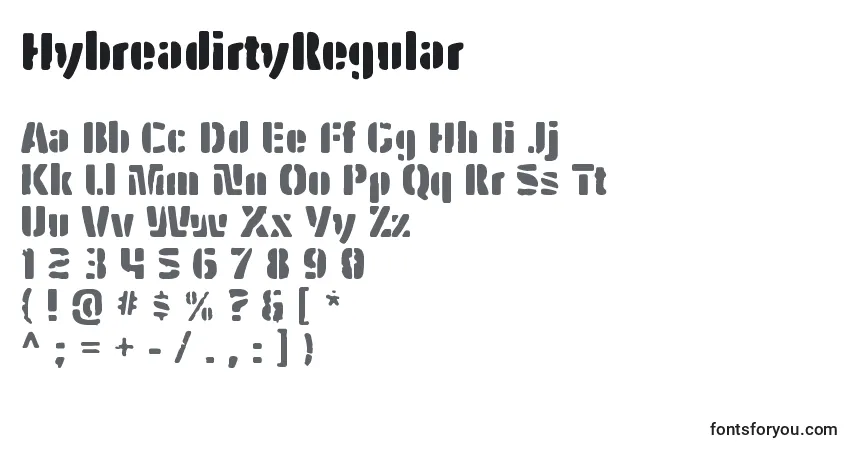 A fonte HybreadirtyRegular – alfabeto, números, caracteres especiais