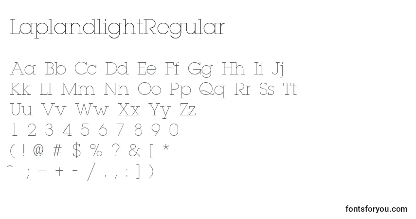 A fonte LaplandlightRegular – alfabeto, números, caracteres especiais