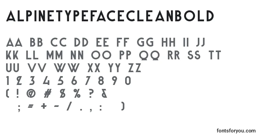 A fonte AlpineTypefaceCleanBold – alfabeto, números, caracteres especiais