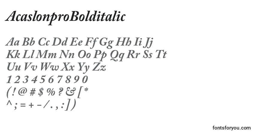 Шрифт AcaslonproBolditalic – алфавит, цифры, специальные символы