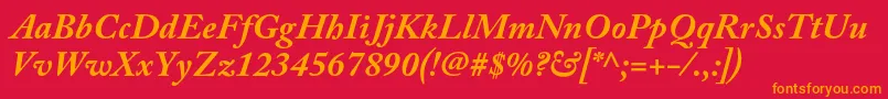 フォントAcaslonproBolditalic – 赤い背景にオレンジの文字