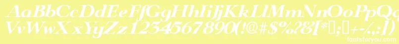 TeronodisplaysskItalic-Schriftart – Weiße Schriften auf gelbem Hintergrund