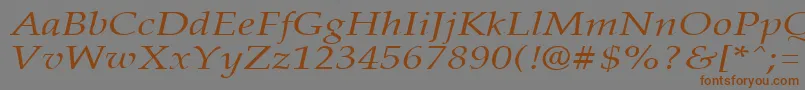 フォントPalisadebroadItalic – 茶色の文字が灰色の背景にあります。