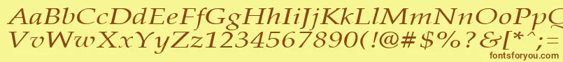 フォントPalisadebroadItalic – 茶色の文字が黄色の背景にあります。