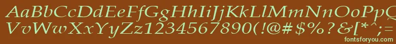 フォントPalisadebroadItalic – 緑色の文字が茶色の背景にあります。