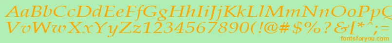 フォントPalisadebroadItalic – オレンジの文字が緑の背景にあります。