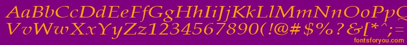 PalisadebroadItalic-fontti – oranssit fontit violetilla taustalla