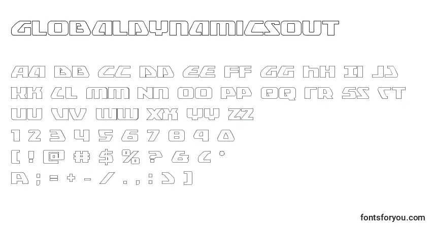 Шрифт Globaldynamicsout – алфавит, цифры, специальные символы
