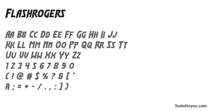Schriftart Flashrogers – Alphabet, Zahlen, spezielle Symbole