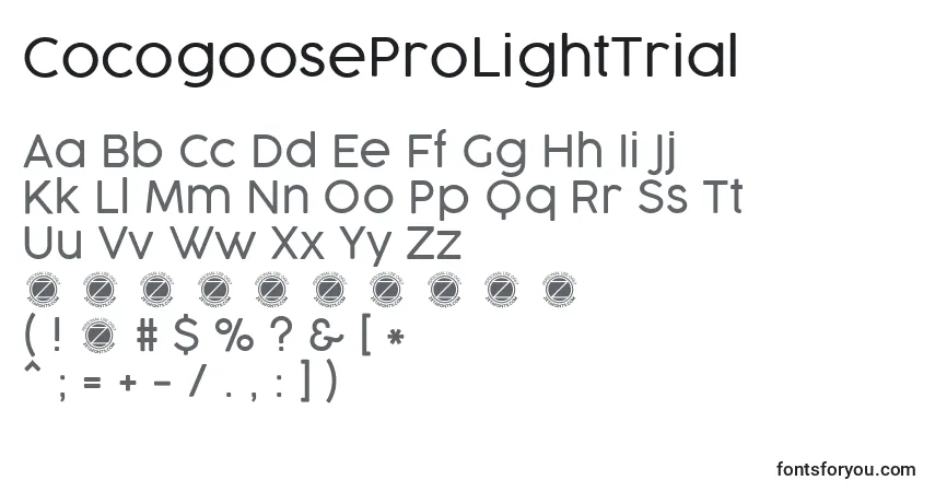 Czcionka CocogooseProLightTrial – alfabet, cyfry, specjalne znaki