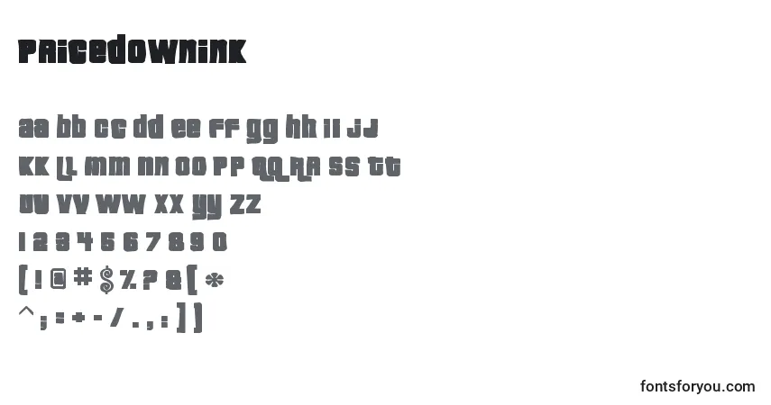 Schriftart Pricedownink – Alphabet, Zahlen, spezielle Symbole