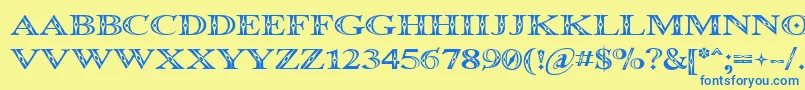 フォントOccoluchi – 青い文字が黄色の背景にあります。