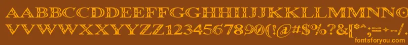 フォントOccoluchi – オレンジ色の文字が茶色の背景にあります。